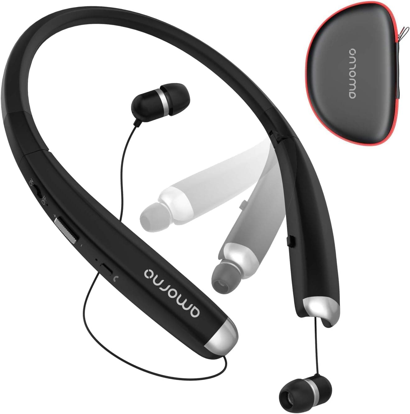 AMORNO Foldable Bluetooth Headphones, Neckband Headset with Retractable Earbuds