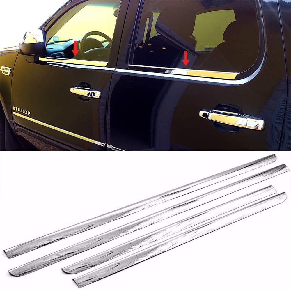 Sizver Polished Stainless Steel Window Sills Trims For 2007-2013 Chevrolet GMC Silverado Suburban Tahoe Sierra Yukon Yukon XL ^Not fit 99-07 Classic Model^