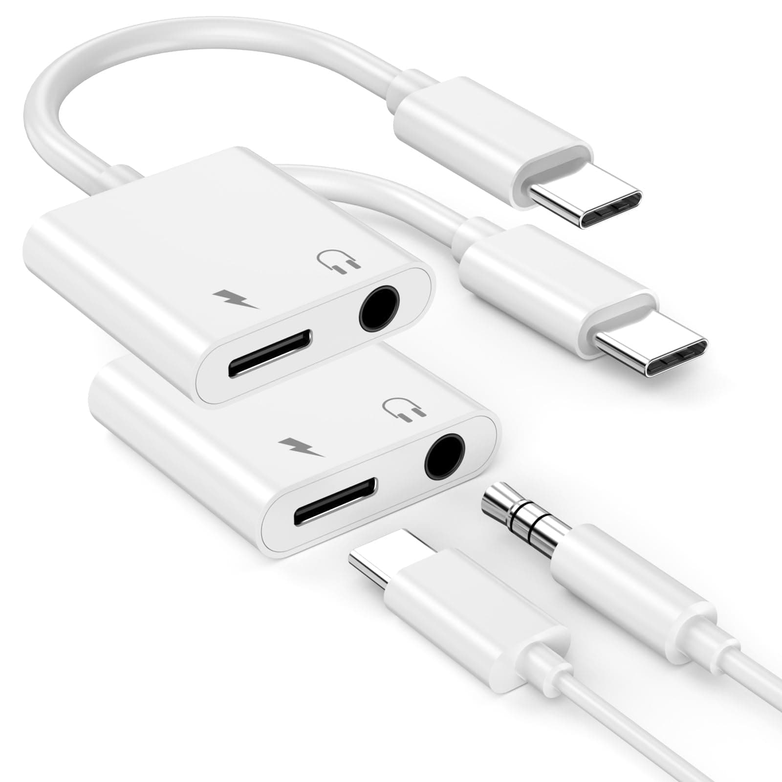 Headphone Adapter for iPhone 17 16 Pro Max,2 Pack USB Type C to Aux Audio Jack Adapter with PD 60W Fast Charging Dongle for iPhone 17/17 Pro/17 Pro Max/Air/16/16 Pro Max/15/15 Pro/15 Pro Max, iPad Pro
