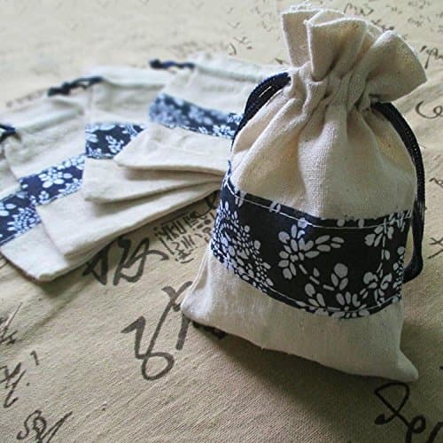20pcs/lot Linen Drawstring Storage Bags Printed Color Fabric Linen Pouches Jewelry Cosmetic Packaging Zakka Accessories Storage