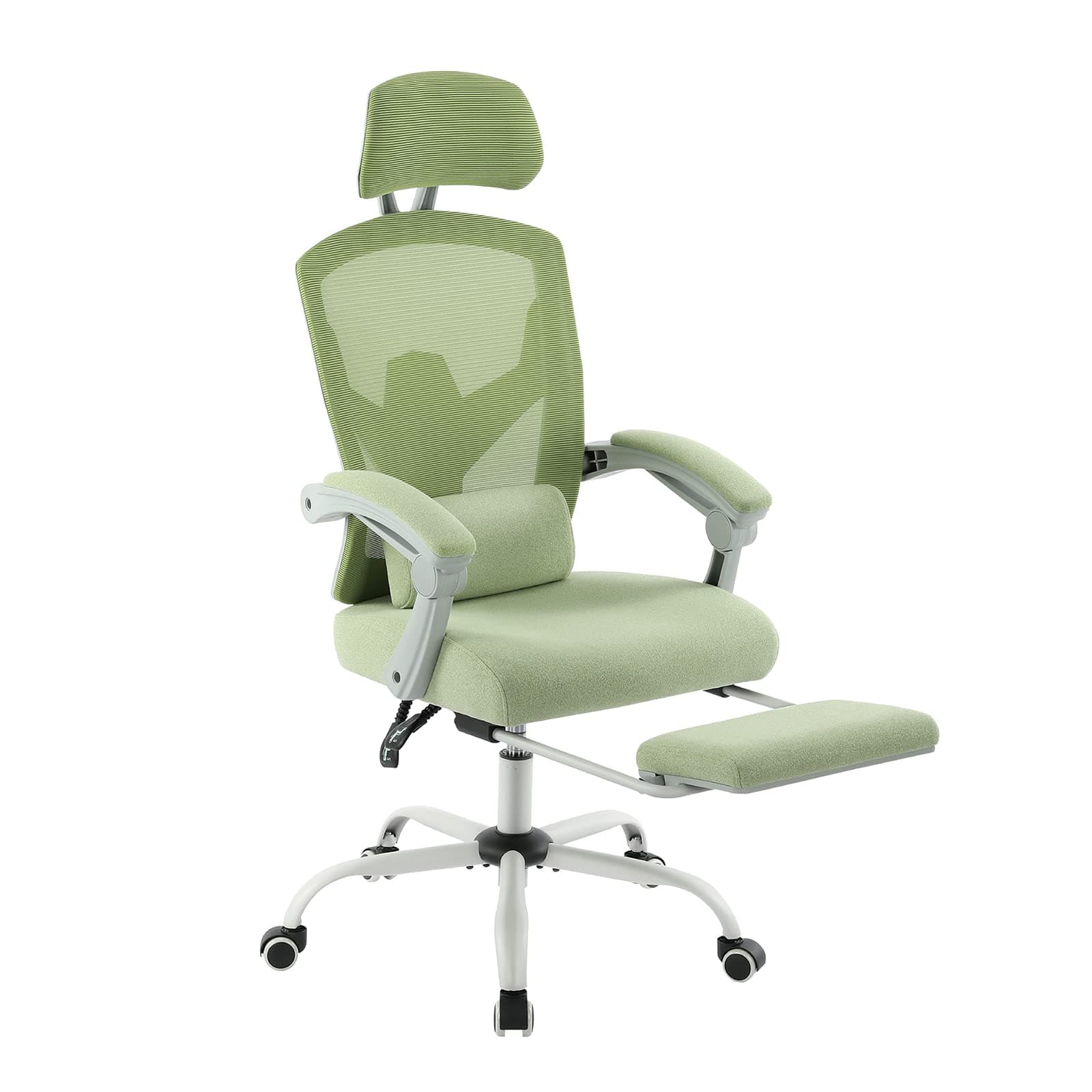 Office Desk Chair with Footrest Ergonomic Gaming Chair for Adults Computer Mesh, Lumbar Support,Swivel Reclining with Headrest, Comfy Armrest for Home, Office, Work, Study, Light Green