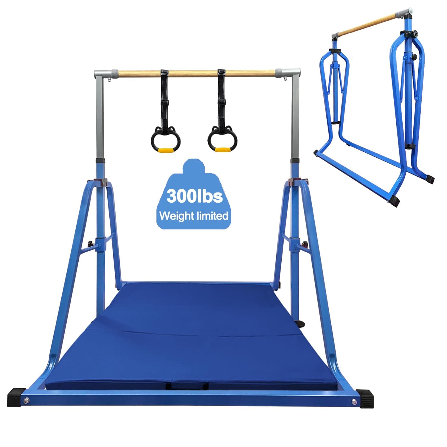 Foldable Gymnastics Kip Bar,Horizontal Bar for Kids,No Wobble Gym Equipment for Home Indoor,3' to 5' Adjustable Height,Gymnasts 1-4 Levels,300 lbs Weight Capacity