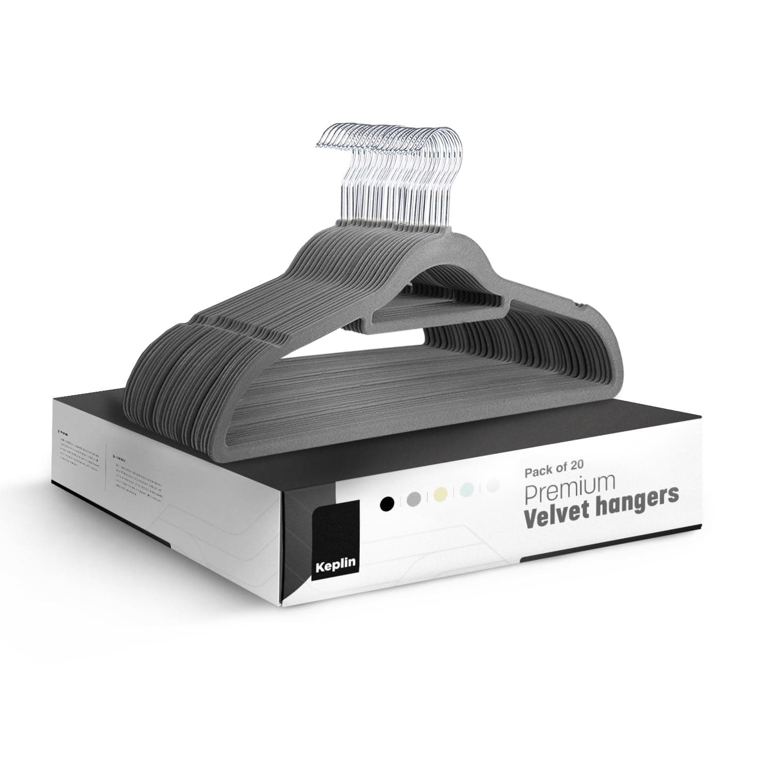 KEPLIN Velvet Hangers 20 Pack - Non-Slip Clothes Hangers with Tie Bar & 360° Hook - Durable & Sturdy, Space-Saving Wardrobe Organisers for Suits, Jackets & Clothes- Home Storage Solution (Grey)