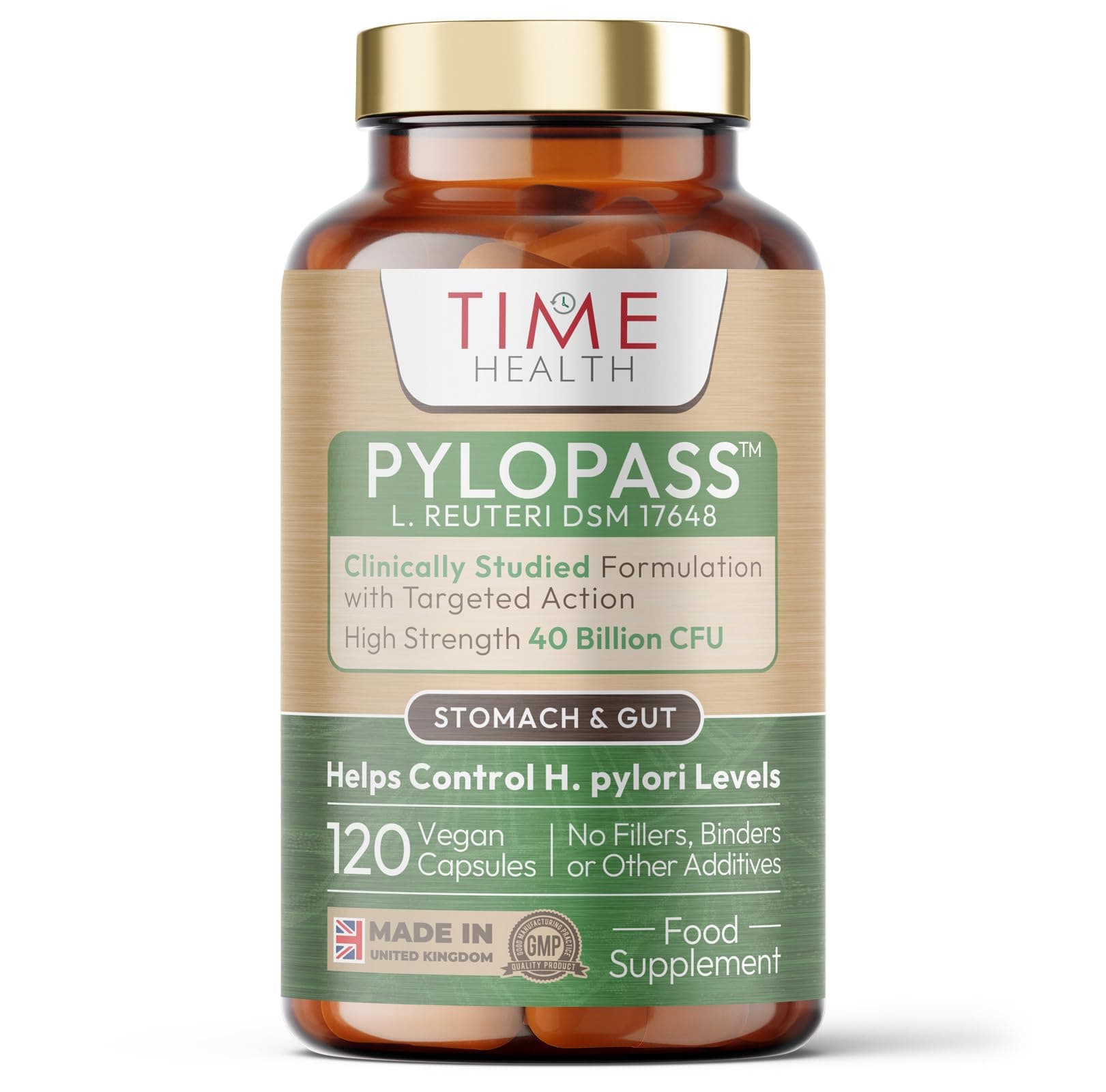 New: Pylopass™ Lactobacillus Reuteri DSM 17648 120 Capsules 200 Billion CFU g Supports the Elimination of Harmful Bacteria in the Stomach and Intestines Clinically Proven British Made GMP