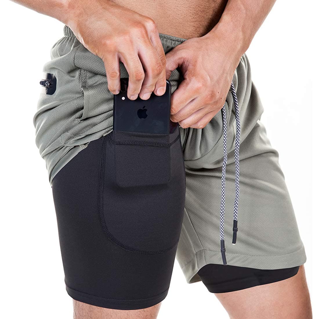 Ouber Men's 2-in-1 Running Shorts 7" Workout Training Jersey Short