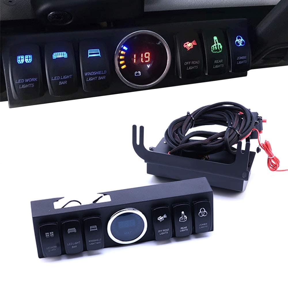 Flarestar 6 Gang Switch Control Panel Pod Overhead Electronic Relay System Circuit Control Toggle Box Waterproof Light for Wrangler JK JKU 2007-2018 LED Lights Bar Rock Lights