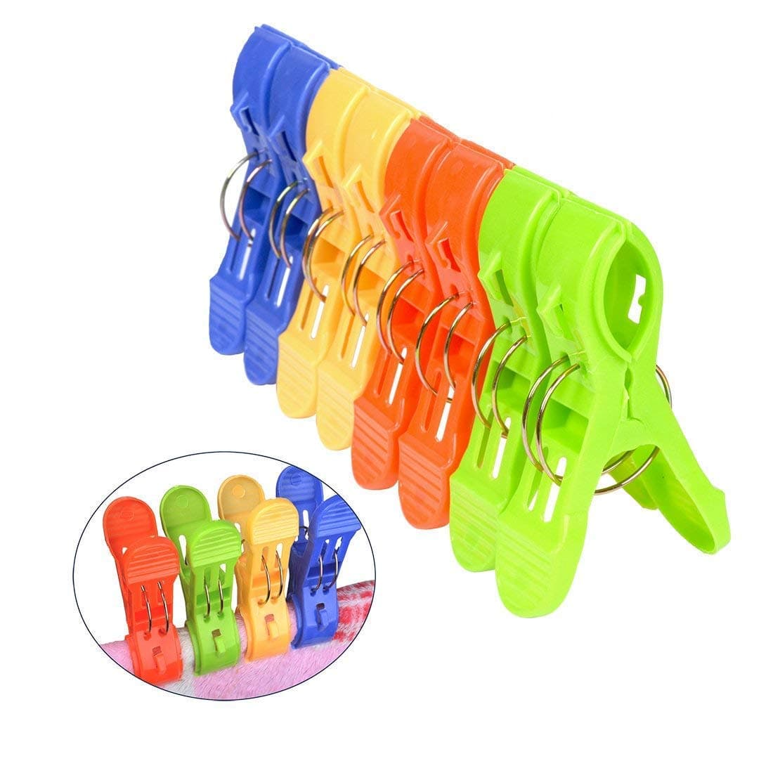 8 Pack Plastic Clothes Beach Towel Clips 4.9'' Over-Size Towel Quilt Holder in Fun Bright Colors for Clothes Lines Beach Chair or Pool Loungers on Your Cruise