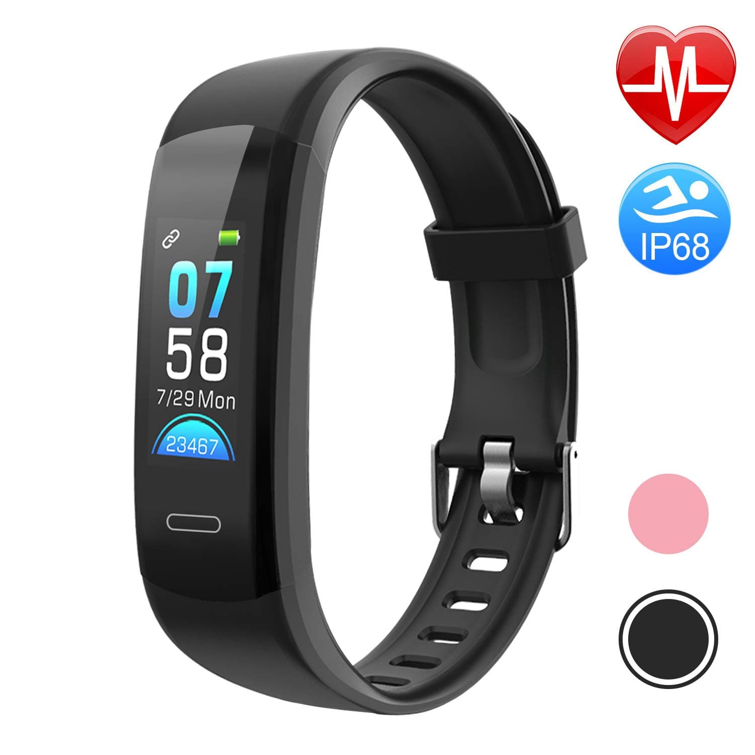 Elando Fitness Tracker Z10F Heart Rate, Step, Activity, Sleep Monitor, Calorie Counter, Waterproof Pedometer Smart Watch for Kids Women and Men, Black, Standard