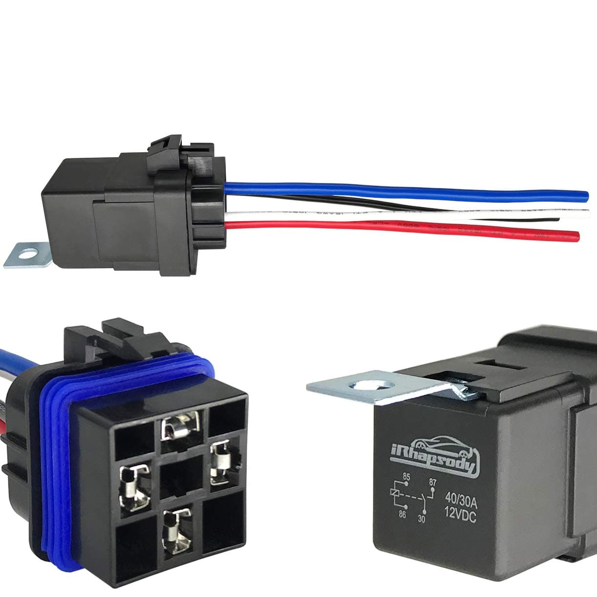 4-pin 40/30AMP 12V DC Waterproof Relay with Heavy-Duty Wires, SPST Automotive Relay, Pack of 1