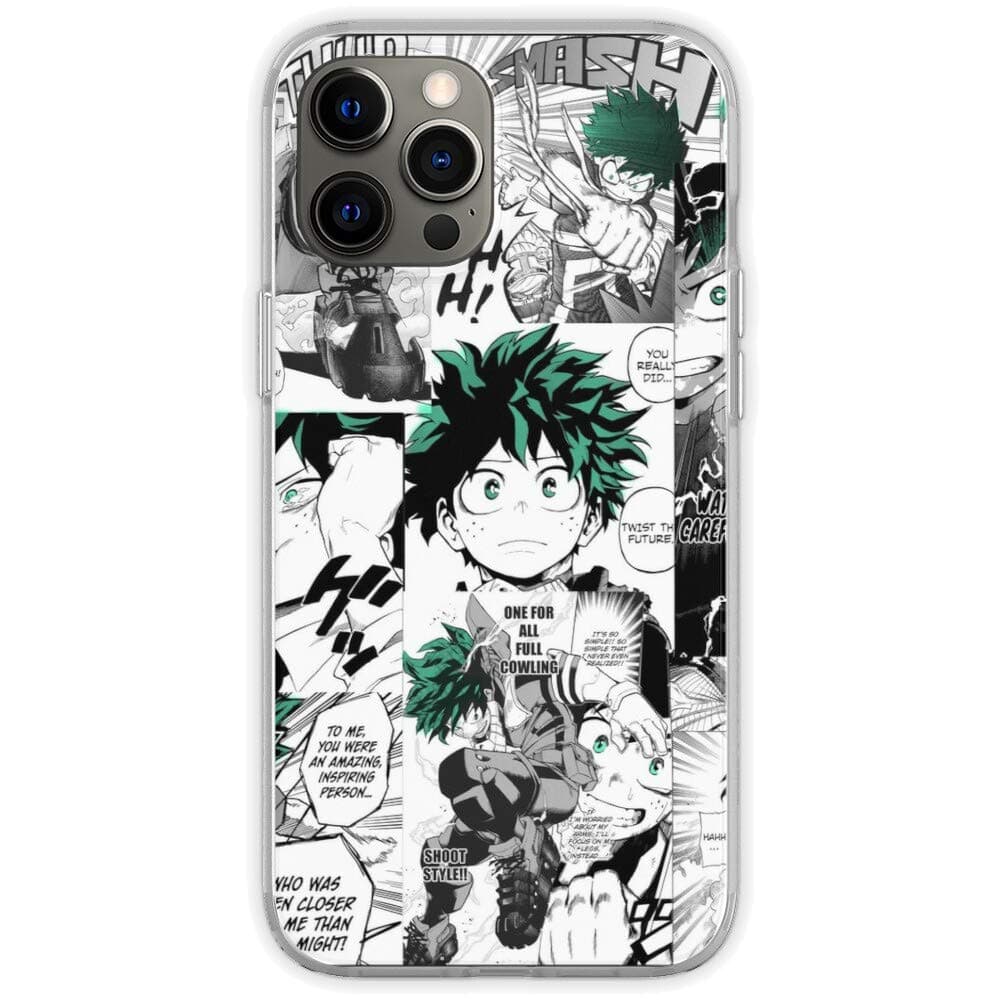 OSKMY Compatible with iPhone 13 Case My Hero Academia Deku Manga Collage Soft TPU Print Pure Clear Phone Cases Cover