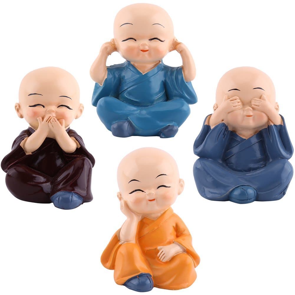 4pcs Cute Little Monks Monks Figurine Statue, Cute Little Monks Hear No Evil See No Evil Speak No Evil Do No EvilStatue Wealth Lucky Figurine Home Baby Buddha Decor Gift