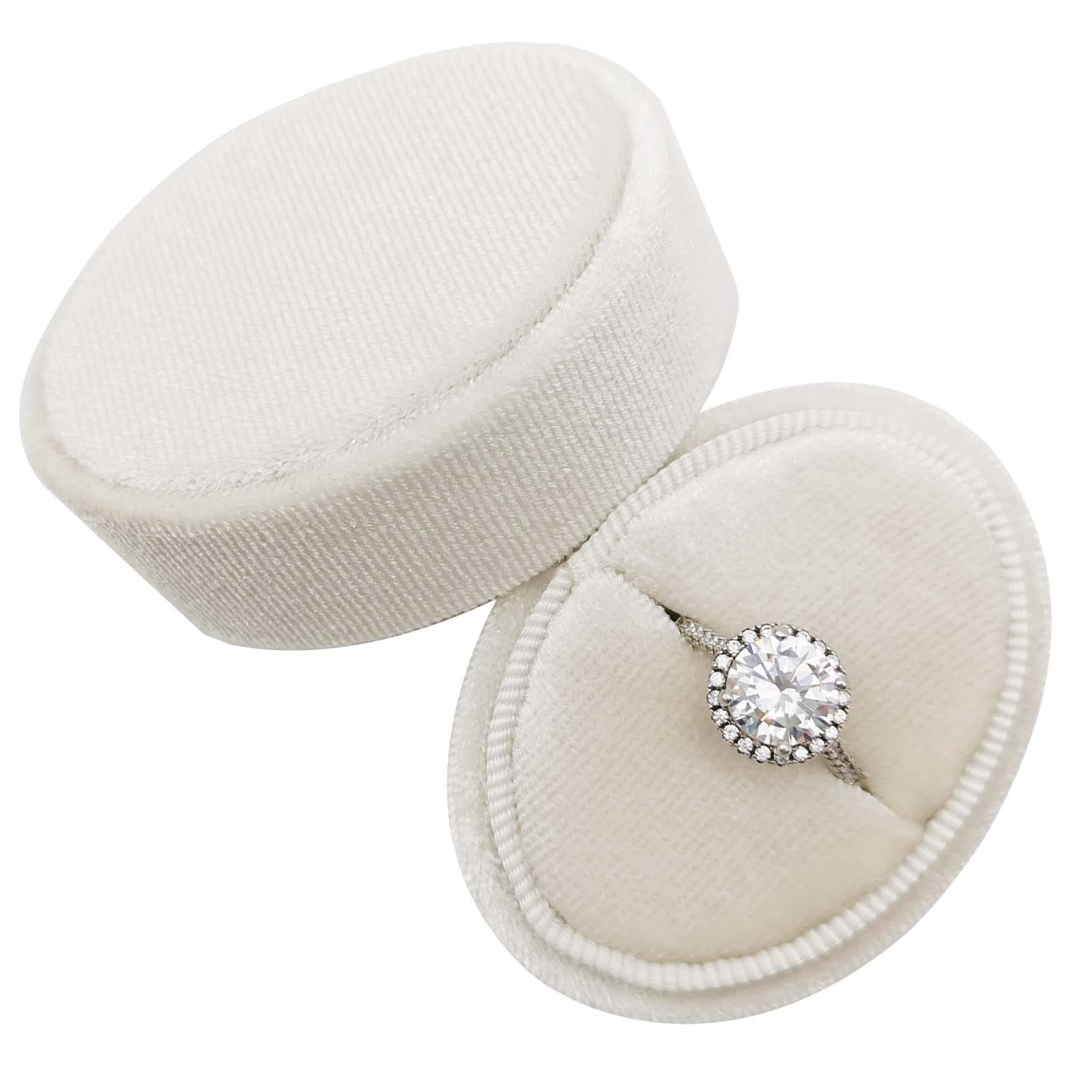 BeatilogBeatilog Oval Velvet Ring Box - Premium Wedding Proposal Ring Display Vintage Handmade Wedding Rings Storage Holder Jewelry Organizer Gift Case for Engagement, Christmas,Ceremony (Beige)