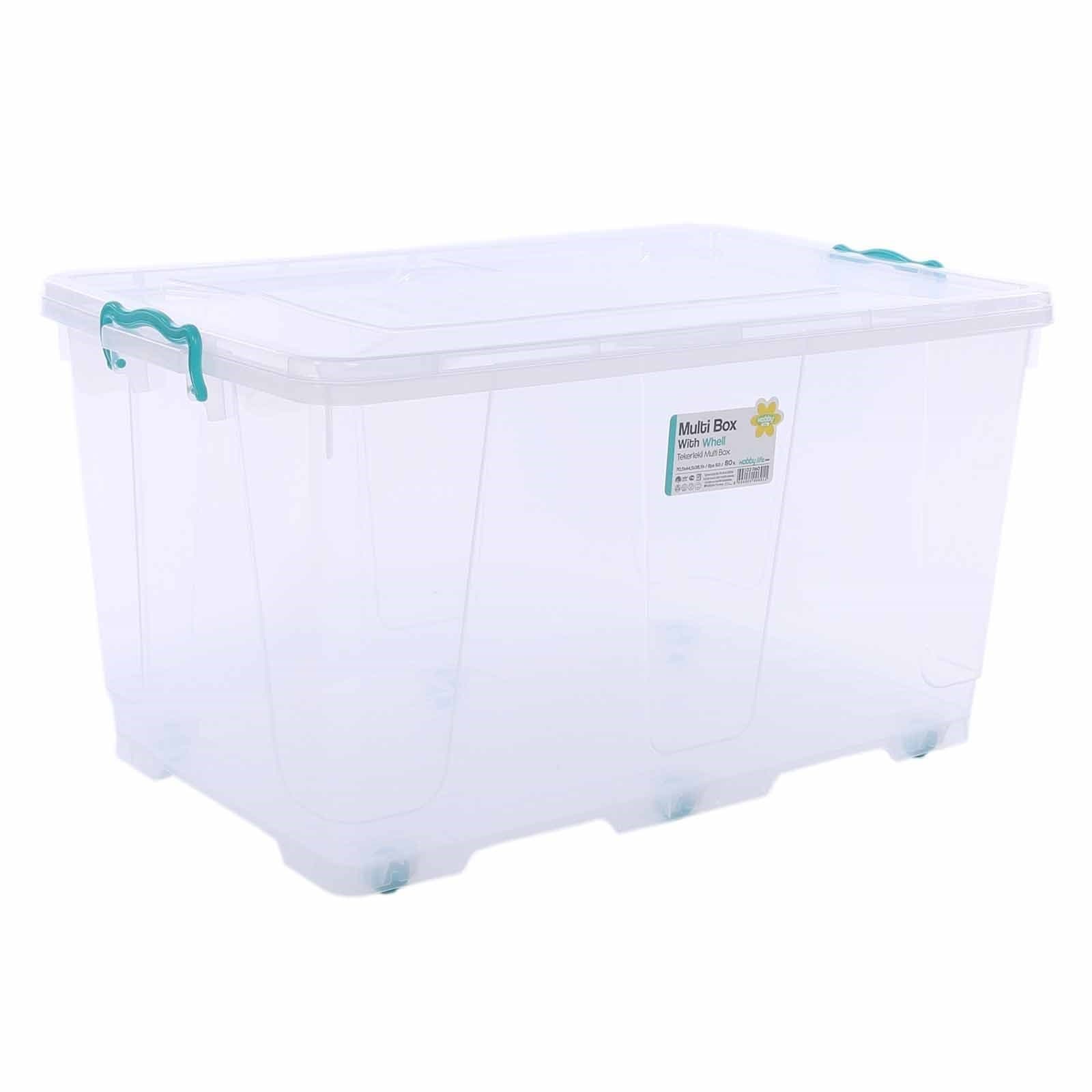 1-Piece 80 Litre Plastic Rectangular Multi-Box with Wheels