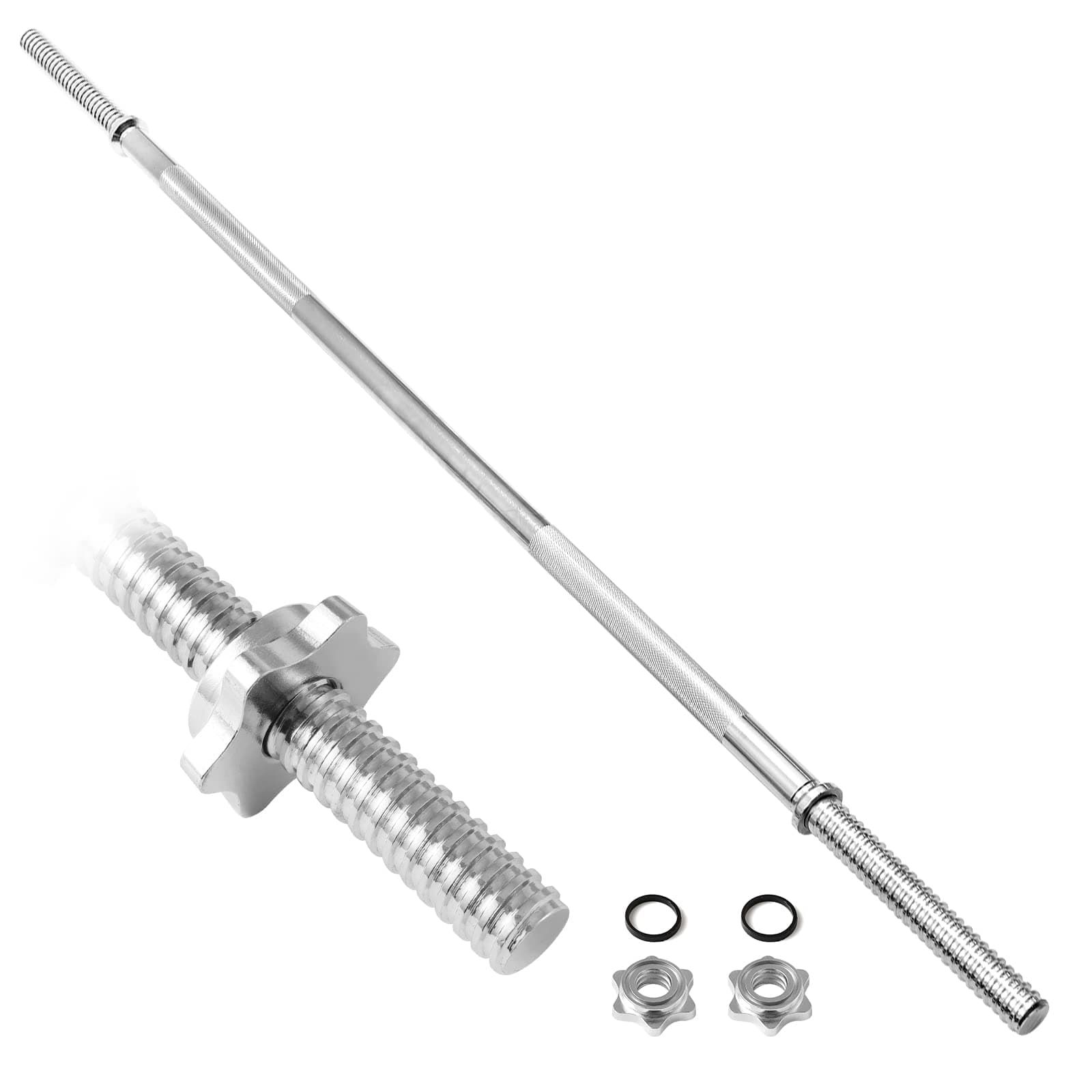 Chrome Barbell Bar 1 inch Weights Lifting Bar With Spin Lock Strength Training For Women And Men Home Gym Exercise Workout.