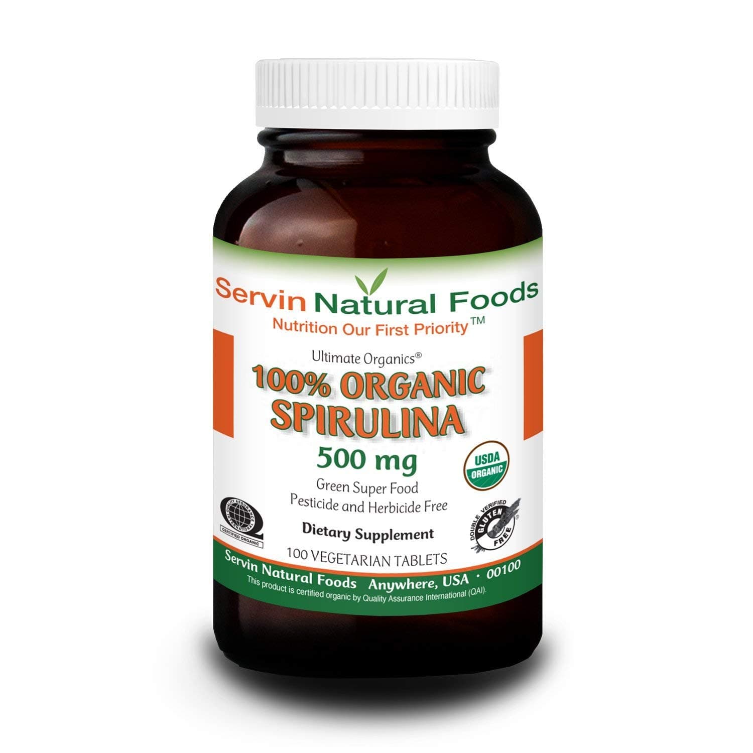 100% Organic Spirulina. Increases Energy Level & Improves Immune Response. Great Source of Plant Protein. High in Iron & Calcium. All Natural & Gluten Free. 500mg, 250 Tablets (40 Day Supply)