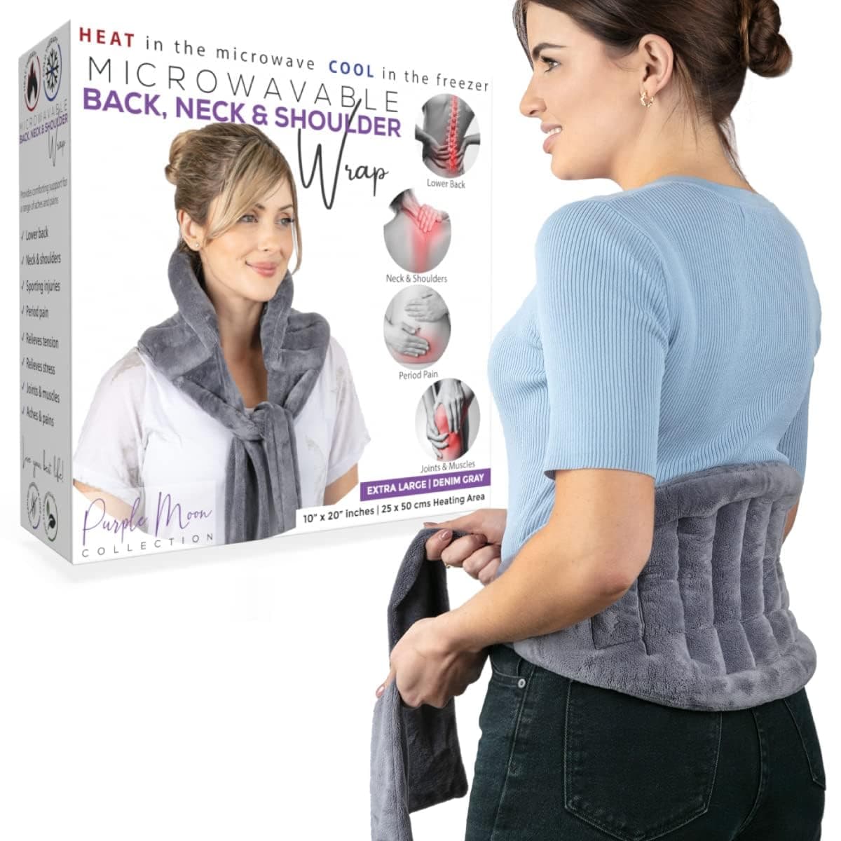 Microwavable Heating Pad for Back Pain Relief – Moist Heat Pack for Neck & Shoulders – Microwave Wheat Bag with Long Ties – Reusable Hot Cold Therapy Wrap for Cramps, Stress & Muscle Relaxation XL 71”