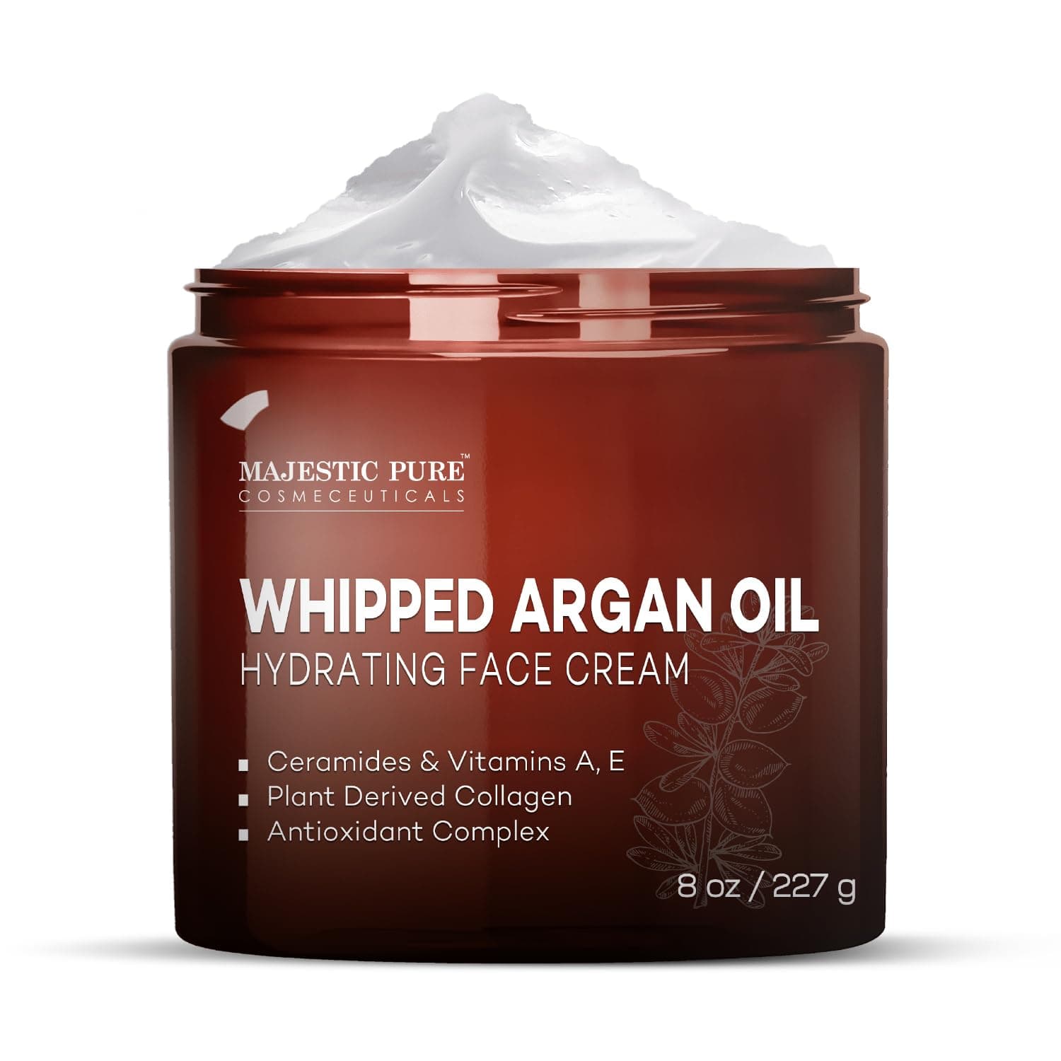 MAJESTIC PURE Whipped Argan Oil Moisturizer Face Cream for Women and Men - Cream with Anti Aging Ingredients, Ceramides, Vitamin E & A, & Vegan Collagen to fight Wrinkles, Fine Fines, & Dry Skin – 8oz