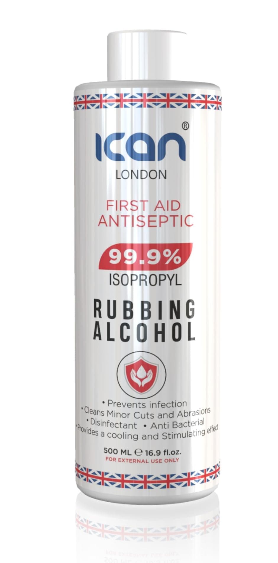 ican london isopropyl rubbing alcohol 99.9% first aid antiseptic disinfectant 500ml