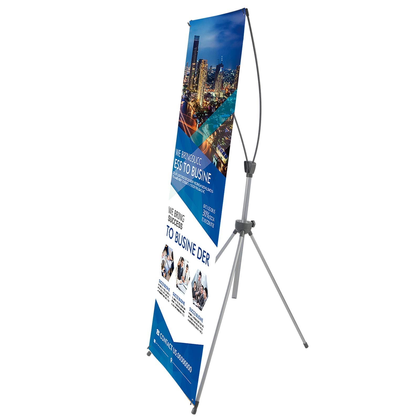 T-SIGN Reinforced Block Adjustable Tripod X Banner Stand, 23 x 63 to 32 x 78 Inch, Portable Travel Bag, Bigger, More Adaptable, Trade Show Exhibition - Silver (Pack of 1)