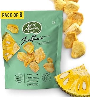 Super Munchies Crunchy Jackfruit Chips | Vacuum Cooked | No Added Sugar, No Salt | Vegan, Gluten-Free, No MSG, No Preservatives | Low Fat, Zero Cholesterol, Trans Fat Free | Healthy Snack (Pack of 8)