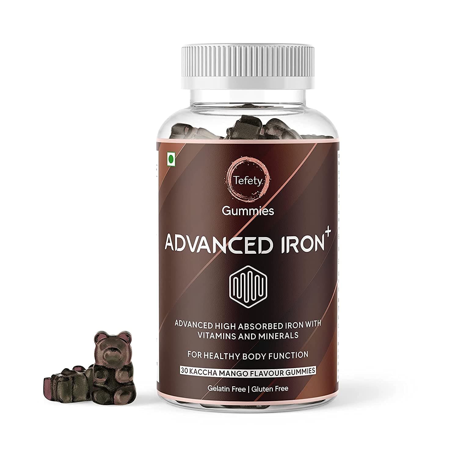 ZANGO Tefety Advanced Iron Gummies| Immune Support Supplement with Calcium, Vitamin B6 & B12 for Men Women and Kids | Iron Supplement for Growth & Hemoglobin- Kaccha Mango 30 Flavor Gummy Bears