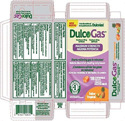Dulcogas Maximum Strength Antigas Chewable Tablets (18 Count) Tropical Flavor