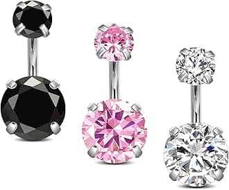 Incaton 14G Belly Button Ring Surgical Stainless Steel Round Cubic Zirconia Navel Barbell Belly Rings For Women 6/8/10/12mm