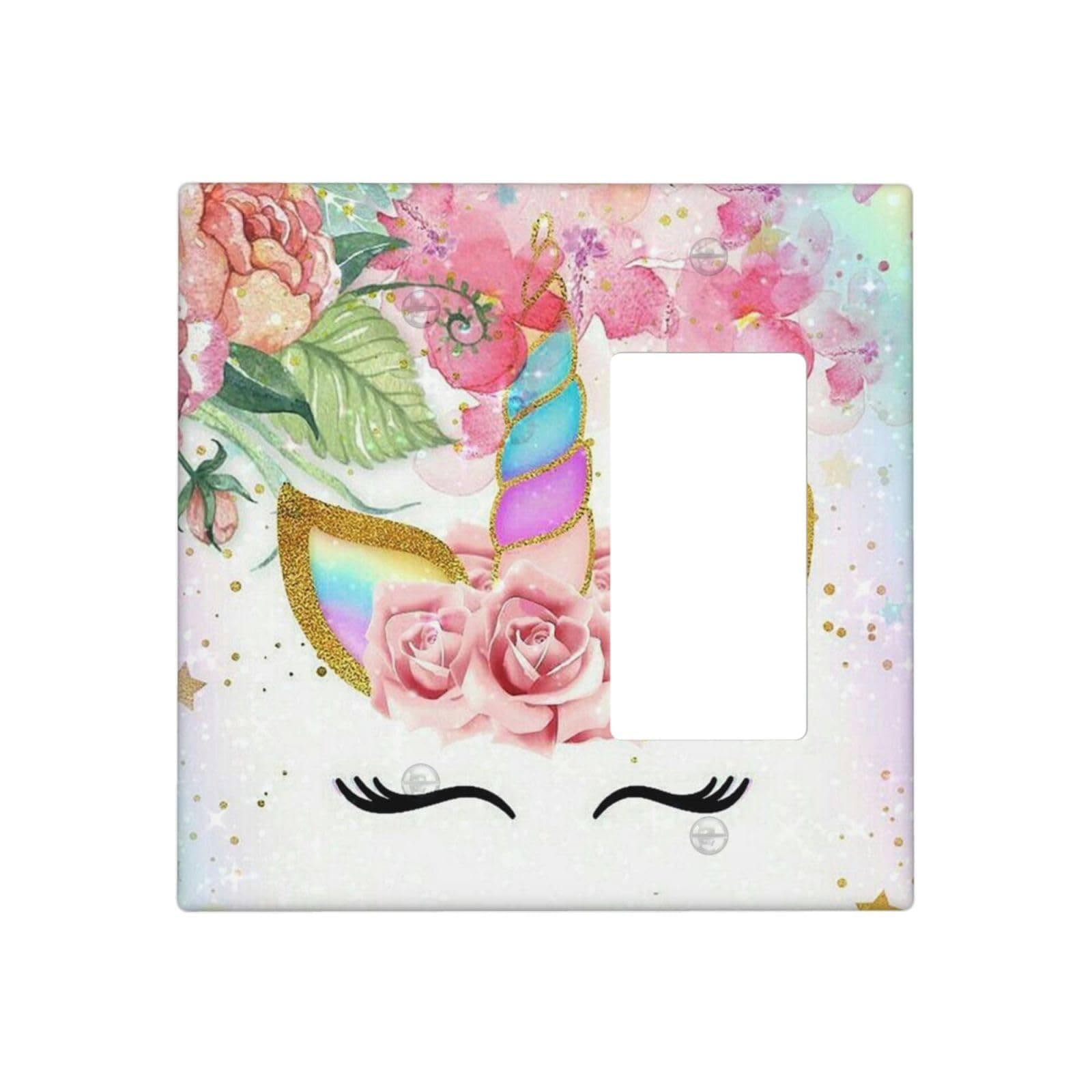 Unicorn Combination Blank/Rocker Light Switch Cover Decorative 2 Gang Wall Plate Plastic Bedroom Living Cute Decor Electrical Faceplate 4.5 X 4.6 In Pink