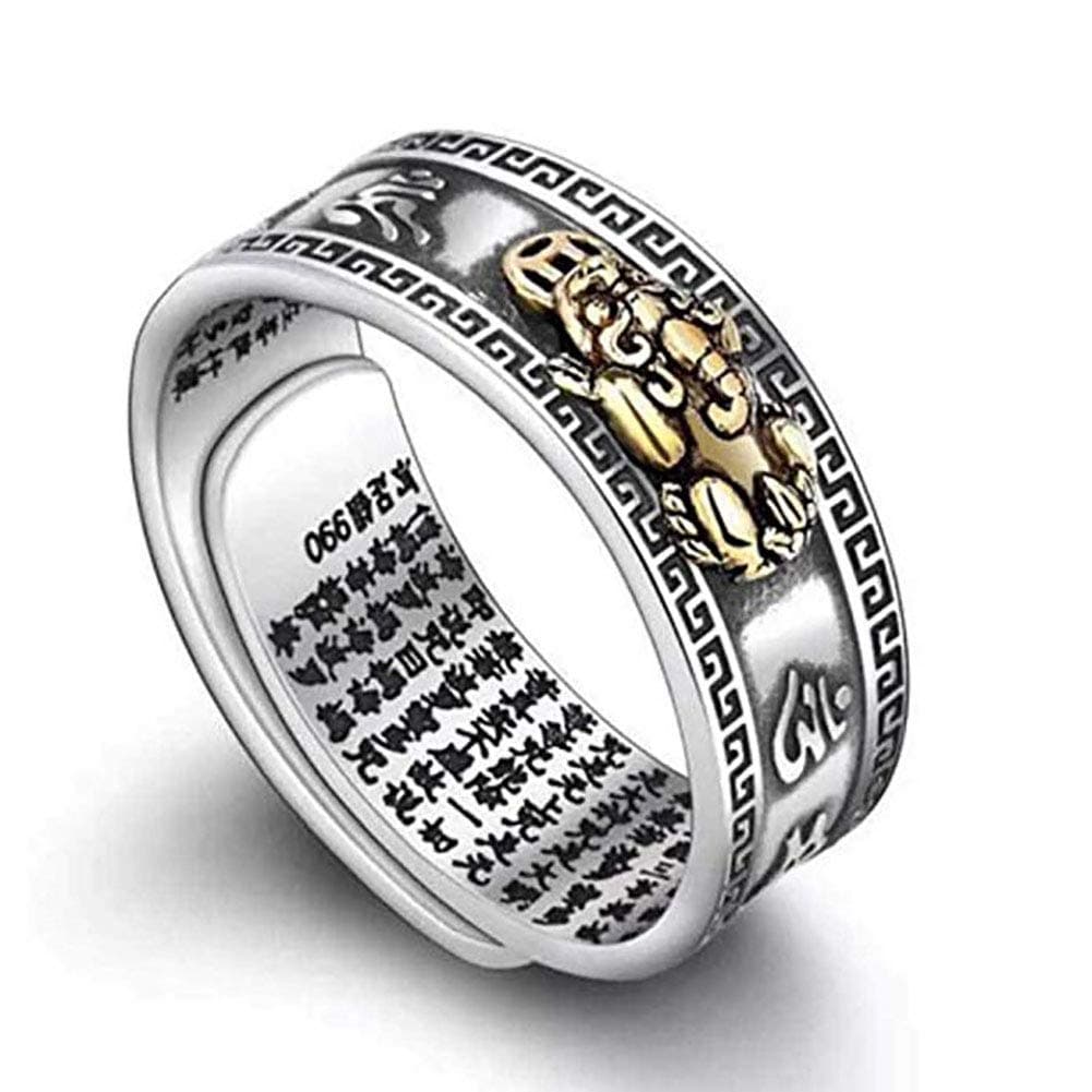 Seeseas Adjustable FENG Shui PIXIU MANI Mantra Protection Wealth Ring