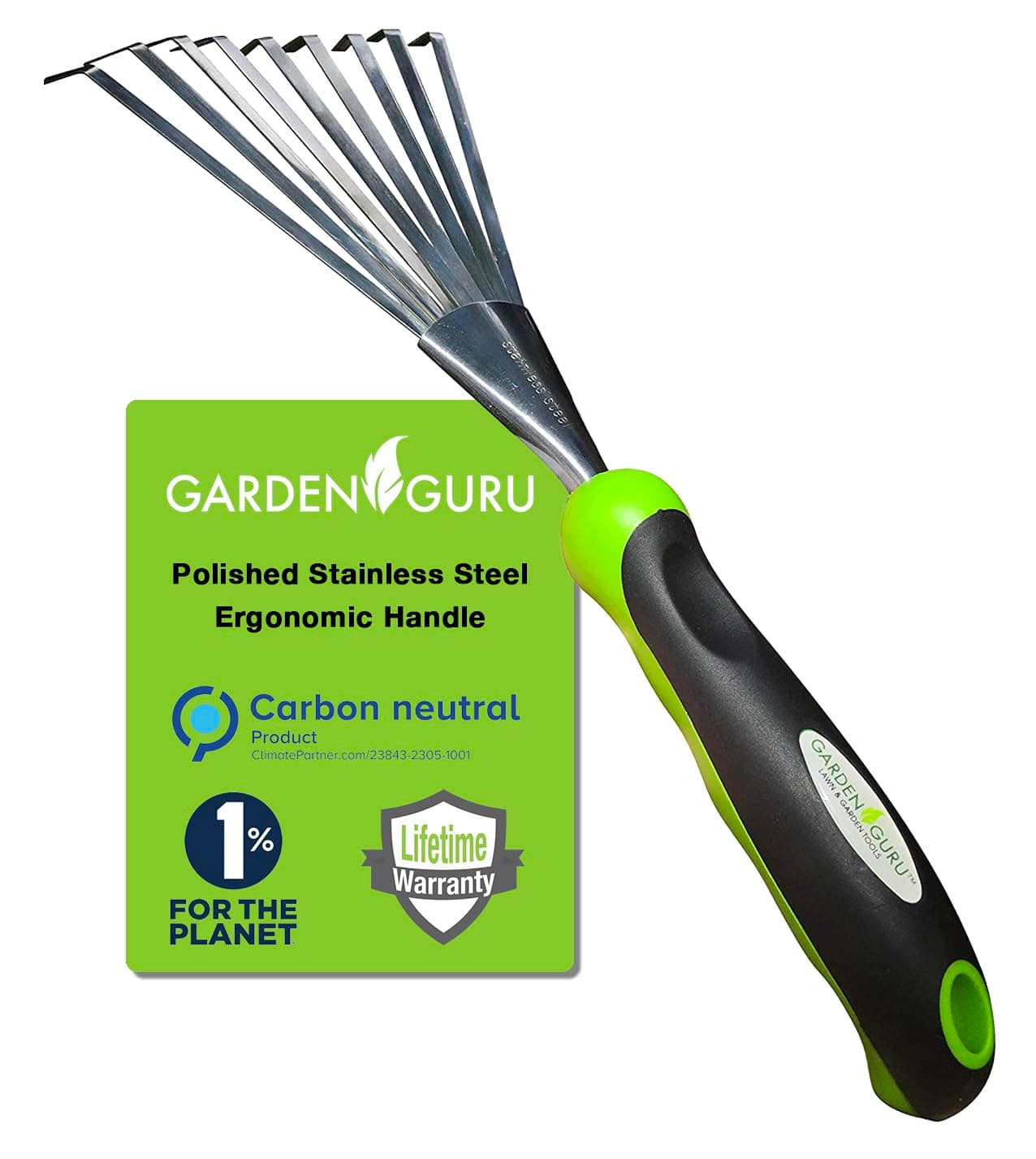 Garden Guru Stainless Steel Hand Rake Soil Tiller with Ergonomic Handle, Great for Gardening, Cultivating, Loosening Soil & Spreading Mulch, Raking Flower Beds