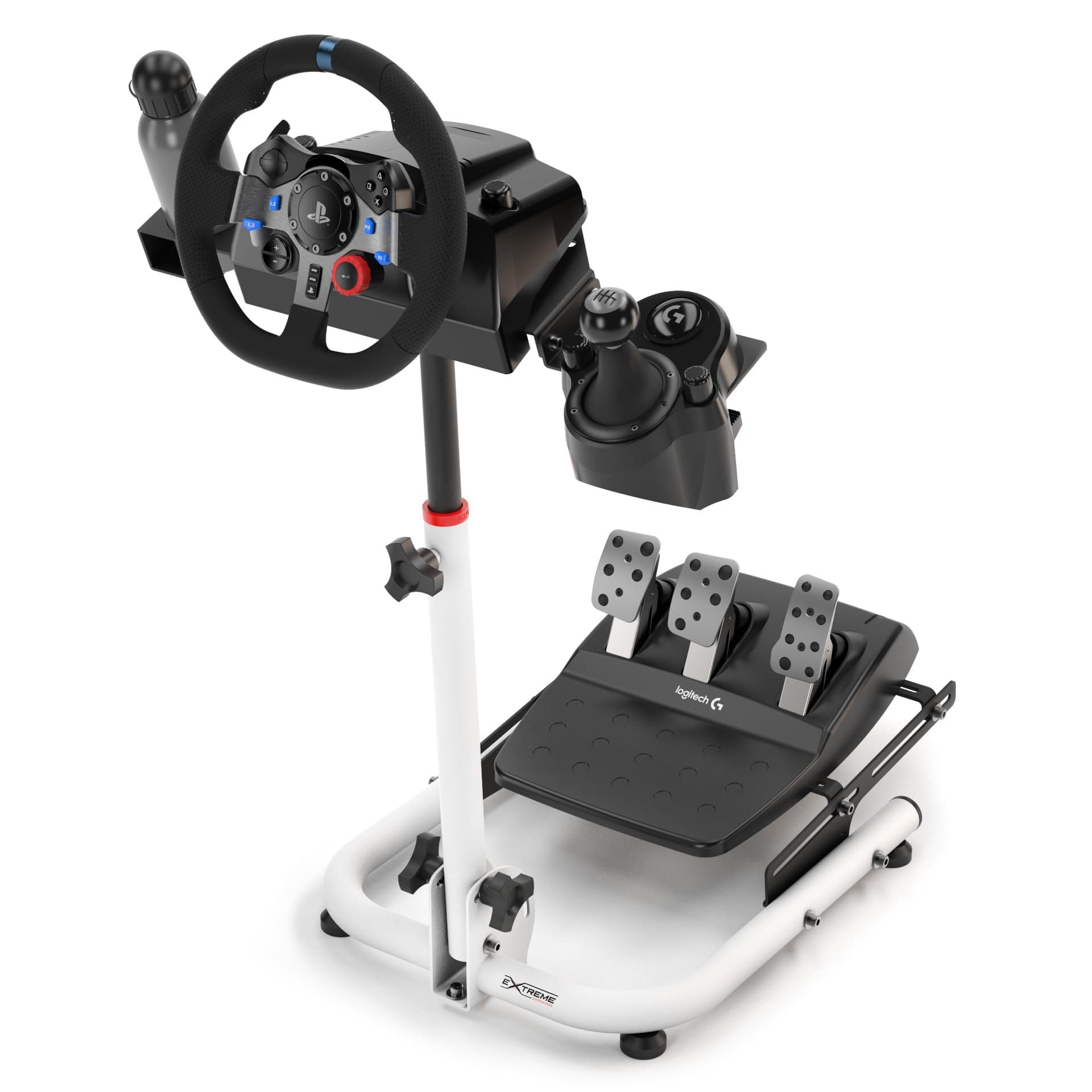 Extreme Simracing Wheel Stand Cockpit SPRO - White Edition Racing Simulator For Logitech G25, G27, G29, G920, Thrustmaster And Fanatec - Extremely Compact