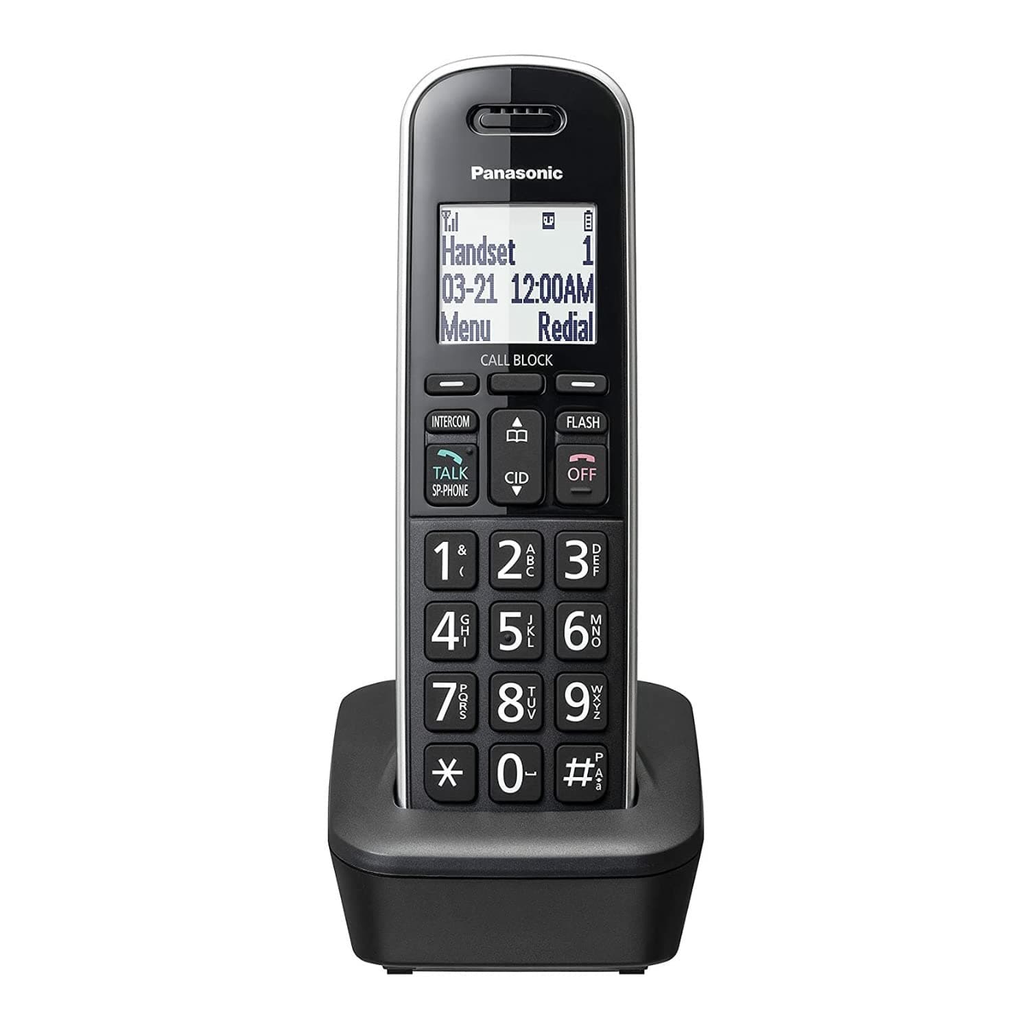 Panasonic Compact Cordless Handset, Add-on Handset for TGB85x Series, Large LCD, Call Block, Caller ID, Line Power Mode, Phonebook – KX-TGBA85B (Black)