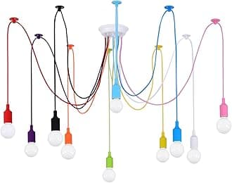 Ymlii Kids Colorful Chandelier, Ceiling Spider Light Fixture, Ajustable DIY Pendant Lamp for Boys Girls Bedroom Playroom Classroom Dining Room,‎ E26 10 Arms Lights