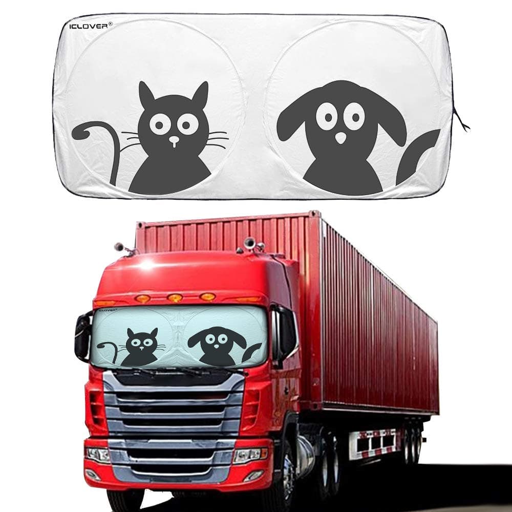 2win2buy Car Windscreen Sun Shade, Extra-Large Sun Visor [Blocks UV Rays] [Keeps Vehicle Cool] - Foldable Cartoon Design Sunshade With Free Storage Pouch For SUVs, Trucks, Vans (75 x 35 Inches)