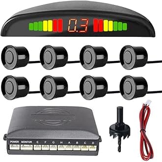 Car Reverse Parking Sensors Car Rear Reverse Parking Radar System Car Parking Sensor Kit 8 Sensor Auto Sound Alarm Alert Reverse Backup Radar Display Black