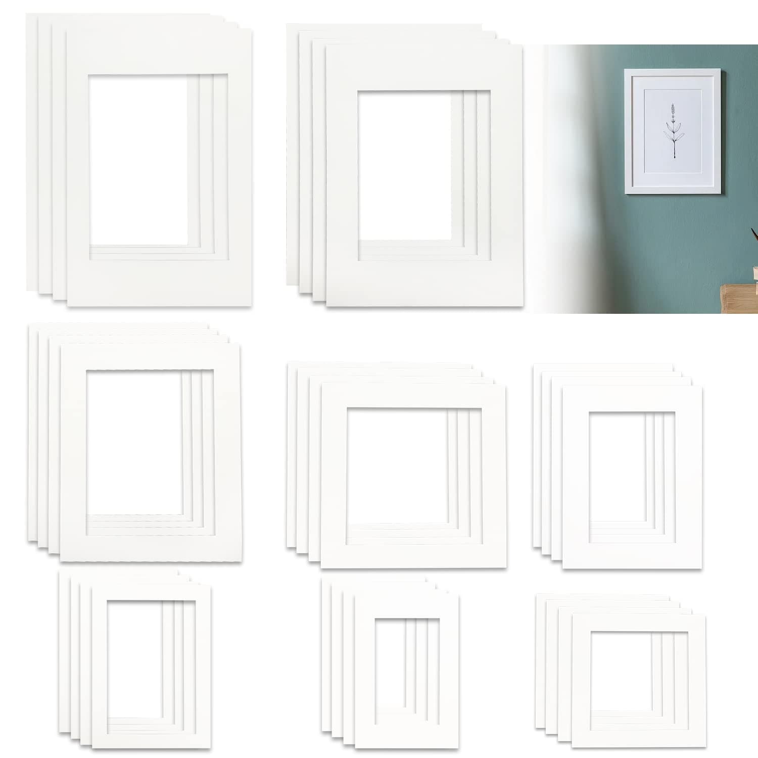 32 Pcs Photo Mounts,8 Sizes Picture Photo Frame Mounts Mats,Image Photo Frames Inside Card To Fit For Graduation Photos Posters Prints Artworks Paintings (Iced White,Off White)