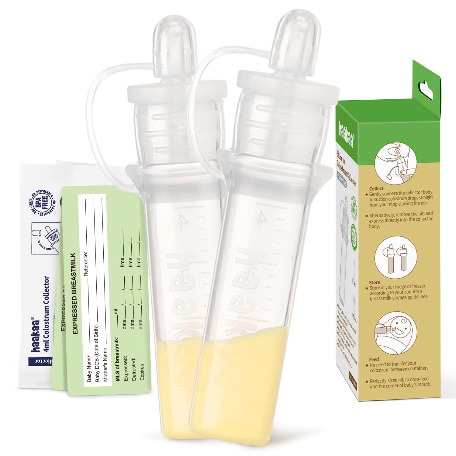 haakaa Colostrum Collectors for Breastfeeding Moms to Collect Store and Feed Colostrum, 0.1oz/4ml, 2pcs