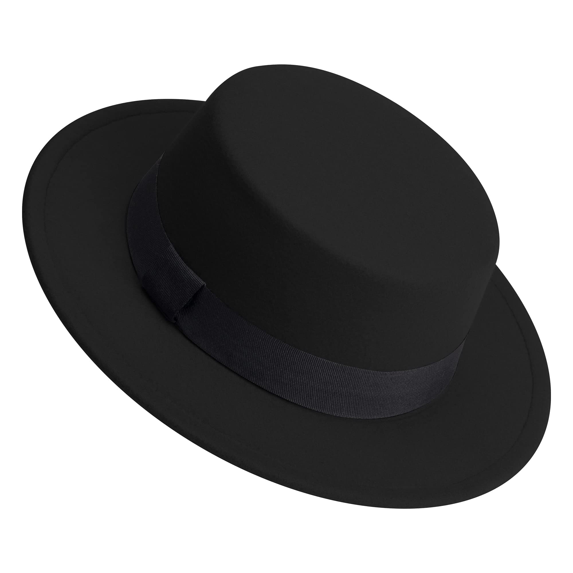 Classic Fedora Hat Flat Top Hat Felt Pork Pie Hat Wide Brim Church Derby Cap for Women and Men