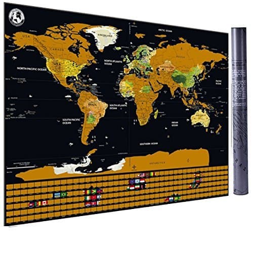 New Scratch Off Map Of The World Vacation Earth Poster Large XL Big Size Bonus Accessories, Detailed Design US Canada North South America Europe Asia States Outlined Trip Travel Planner Global Tracker