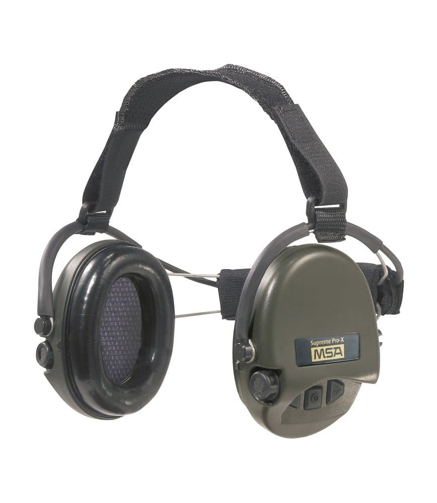 MSA Sordin Supreme Pro X neckband SOR76302/X active professional hearing protection, green cups design, AUX IN.