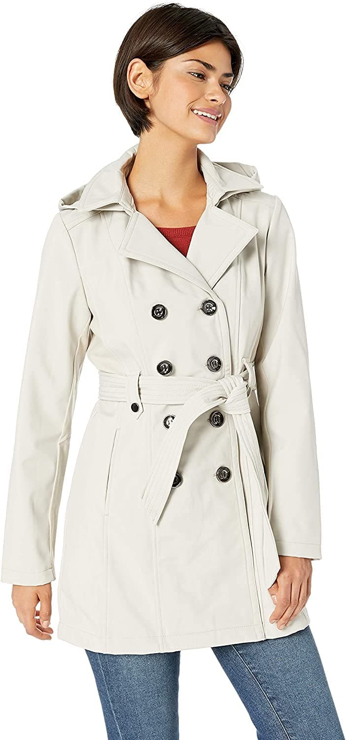 Collection Women's Soft Shell Trench Coat with Detachable Hood