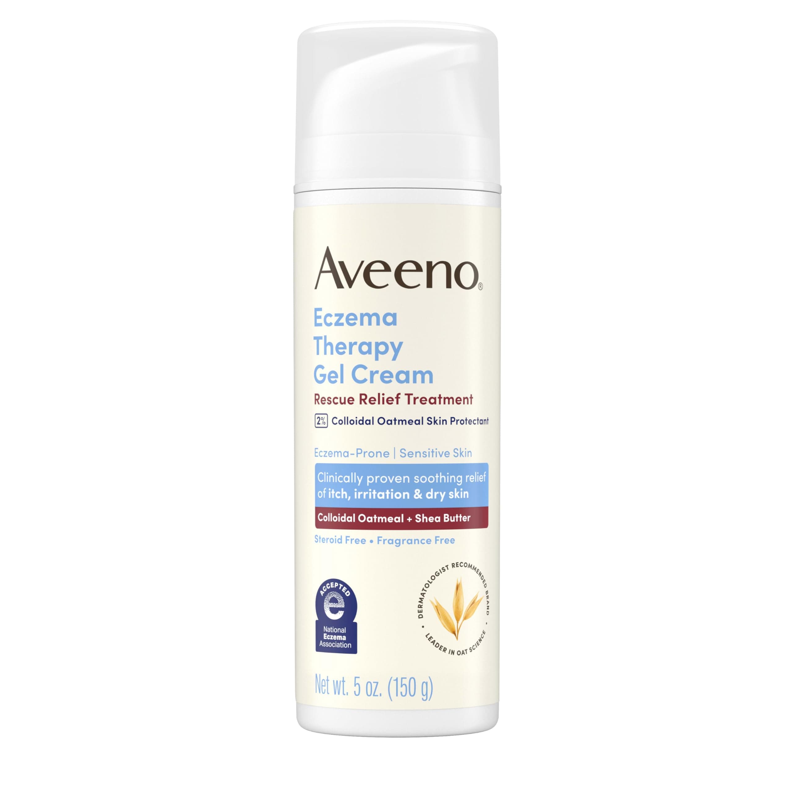 Aveeno Eczema Therapy Rescue Relief Treatment Gel Cream with Colloidal Oatmeal Skin Protectant, Instantly Soothes & Cools Itchy Dry Skin Flare-Ups, Steroid & Fragrance Free, 5.0 fl. oz