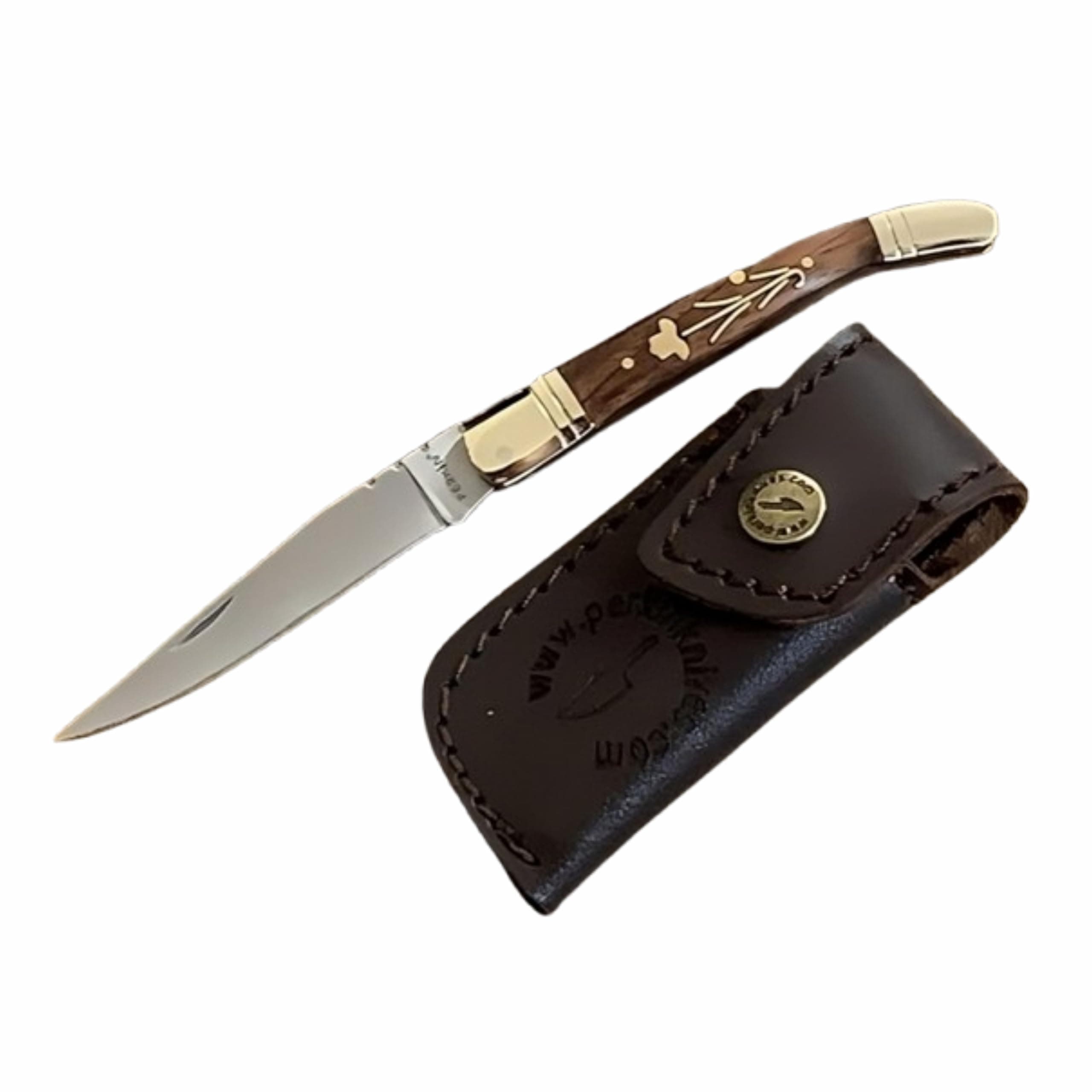 Perkin Handmade Pocket Knife with Leather Sheath - Legal Foldable Pocket Knifes for Men and Women, Small EDC Lightweight Folding Knives with Laguiole Type-Gift for Unisex Adult, Everyday Carry.