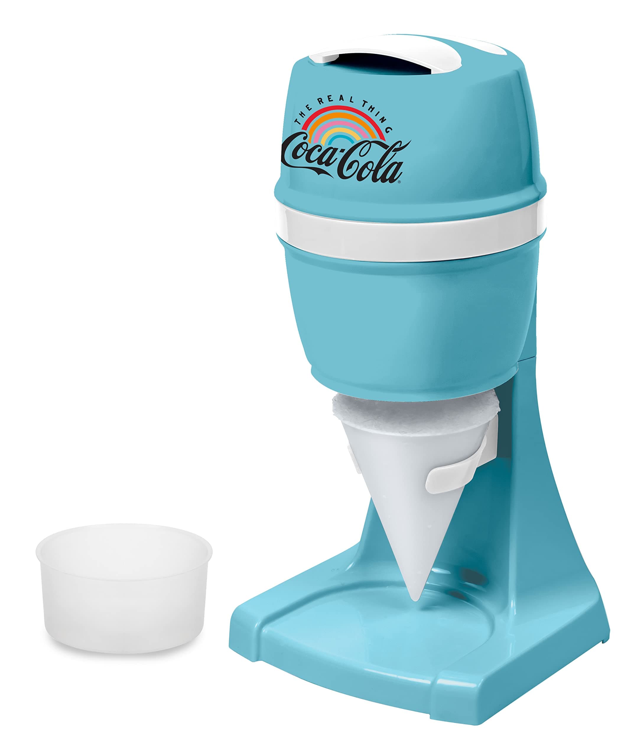 Nostalgia Coca-Cola Snow Cone Shaved Ice Machine - Retro Table-Top Slushie Machine - Includes 1 Reusable Plastic Cup and Ice Mold, Coke Blue