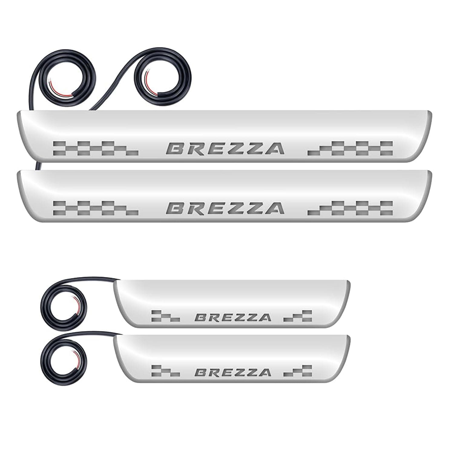 FABTEC Acrylic Plastic Car Door Foot Step Sill Plate with Mirror Finish LED Compatible with Maruti Suzuki Brezza (Set of 4pc, Blue)(6 Months Warranty)