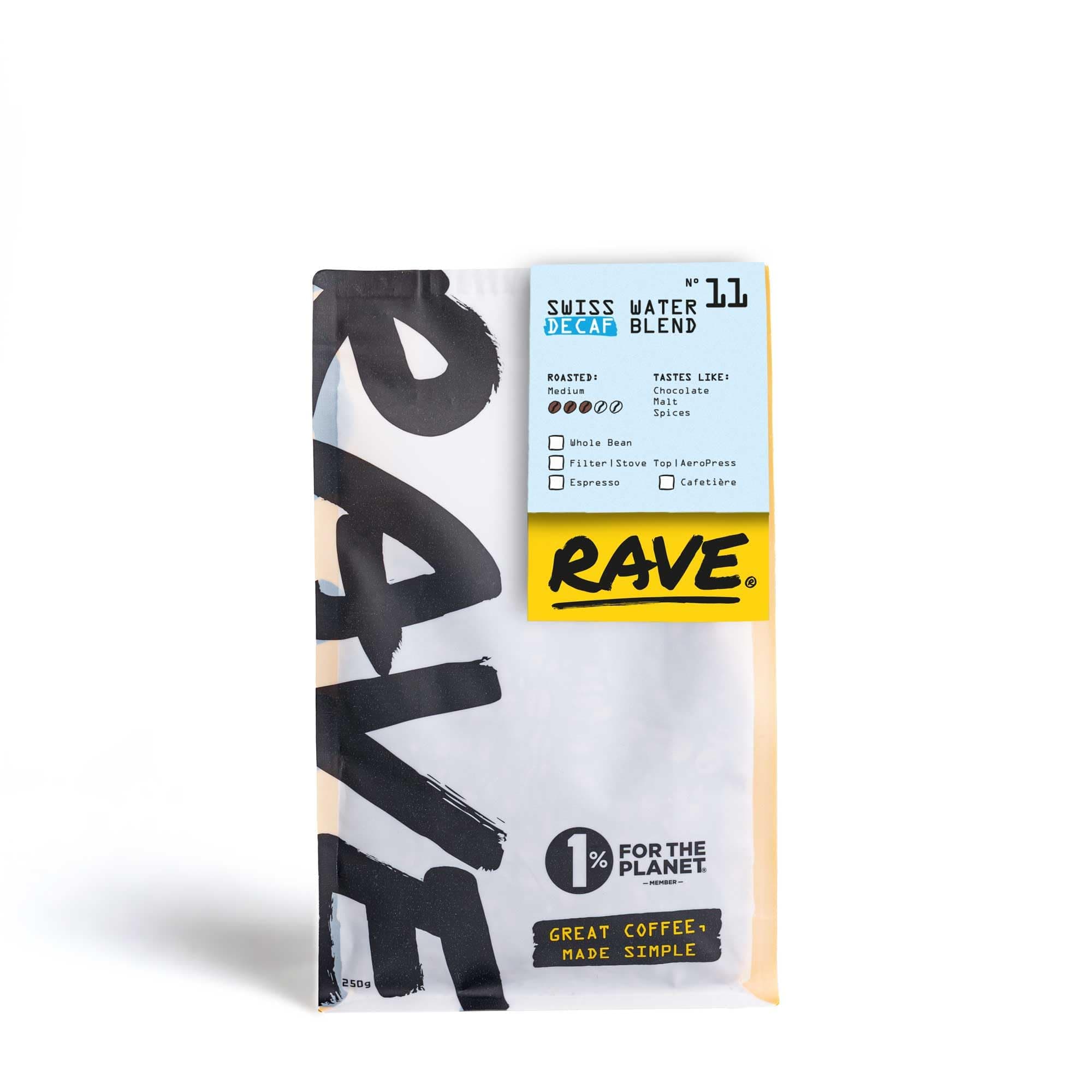 Swiss Water Decaf Blend Nº 11, Filter Grind Freshly Roasted and Ground Coffee 250g