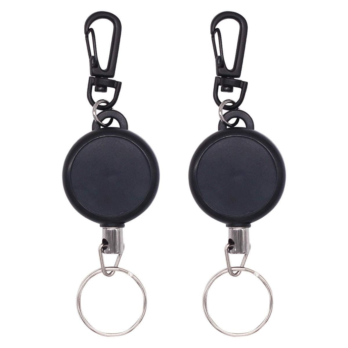 2 Pieces Retractable Key Chain, Heavy Duty Key Reel with 23 inch Steel Wire Rope, Retractable Key Recoil Pull Badge Reel Key Chain Key Ring for ID Badge Holder, Black