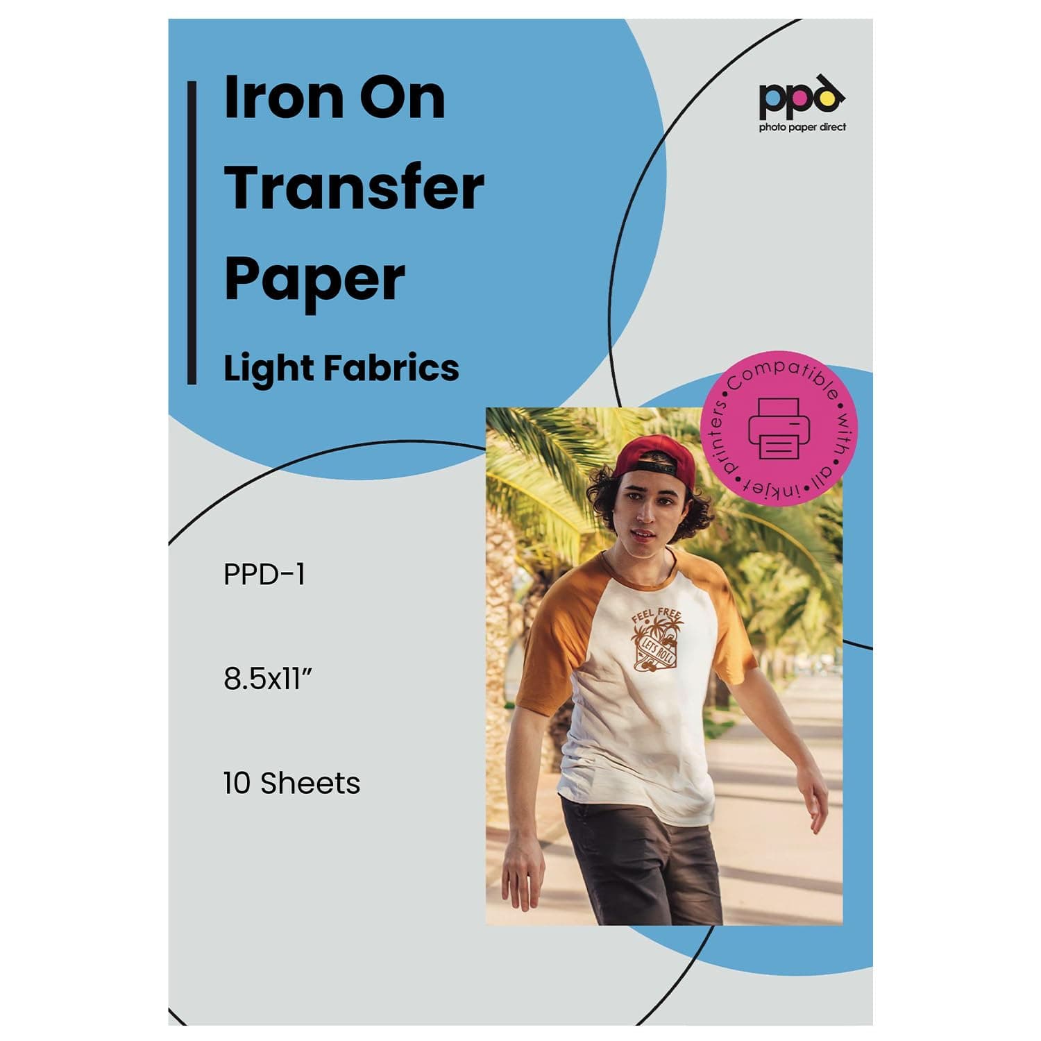 PPD 10 Sheets 8.5x11” - Inkjet Iron-on Heat Transfer Vinyl Paper for White & Light Fabric and T-Shirts - Premium - PPD-1-10
