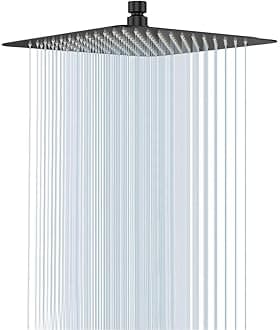 NearMoon Super Large Stainless Steel Hotel Rain Shower Head, 12in Square, Black