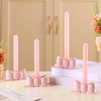 Mumufy 4 Pcs Pink Bow Candle Holder Bow Candlestick Holder Decorative Candle Stand Centerpiece for Wedding, Dinning and Party Home Table Decoration Photo Props